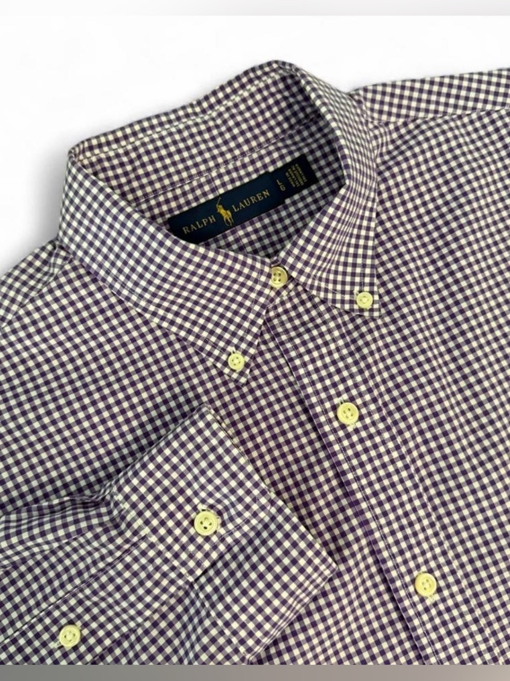 Ralph Lauren Purple Gingham Button-Down Shirt Sz L Office Business Preppy Casual